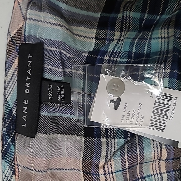 NWT Lane Bryant Blue & Pink Plaid Button-up Blouse with elastic waist size 18/20 - Picture 3 of 7